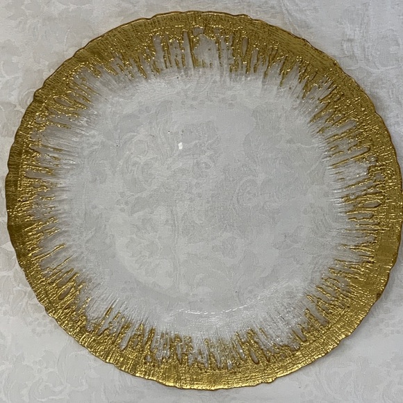 Unbranded Dining Clear Glass Dinner Plates With Gold Border Set Of